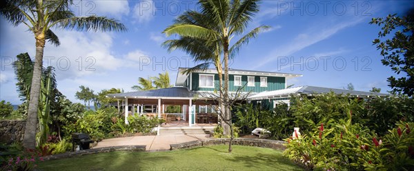 Rear exterior contemporary colonial home