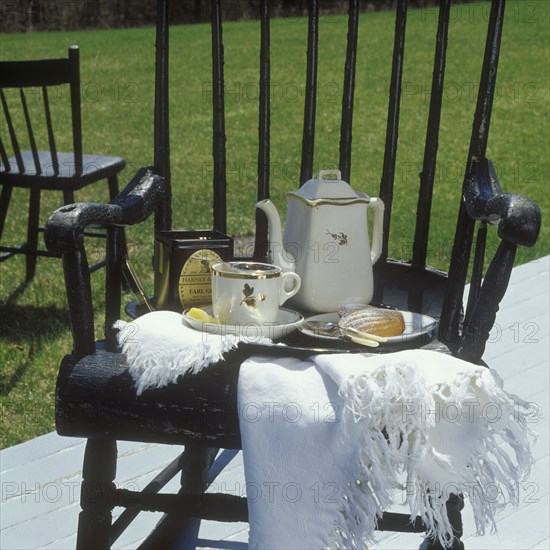 Tea leaf on rocker. American gold luster. Tea and cookies.