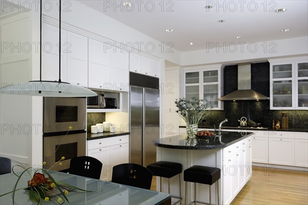 Horizontal with frosted glass top table in foreground