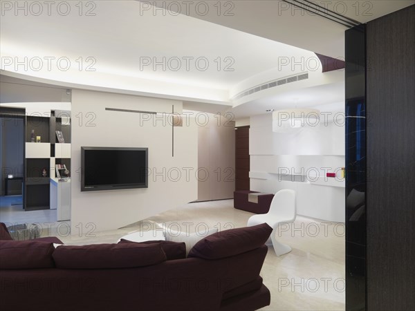 Modern living room with flat screen television