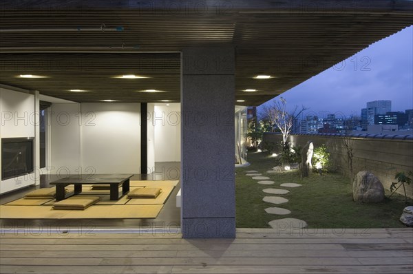 Oriental dining room open to deck