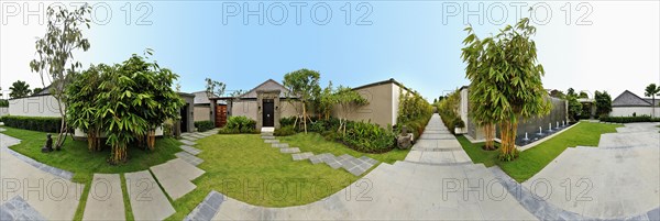 Panoramic view of pathways at resort