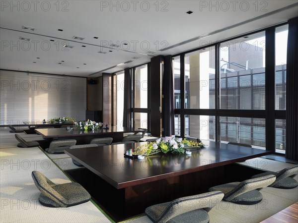 Oriental dining room with multiple tables