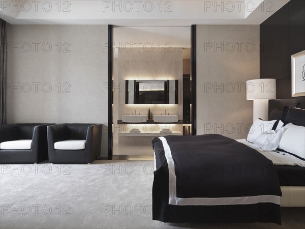 Black and white modern master bedroom
