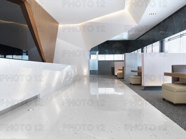 Reception area with white tile floor