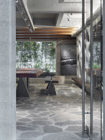 Dining room with stone floor