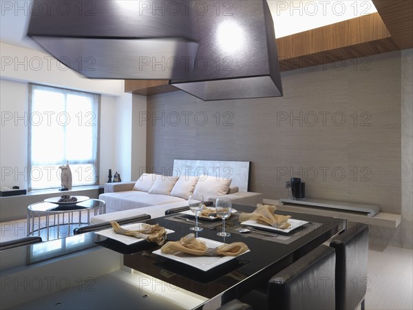 Close up dining area in modern interior