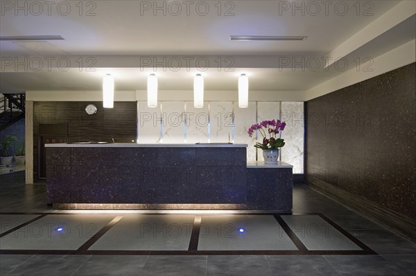 Reception desk in lobby