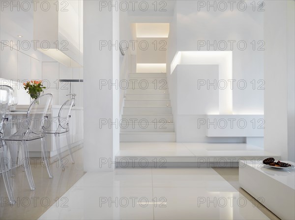 Modern white interior with staircase