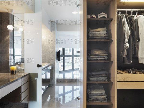 Closet and vanity in modern home