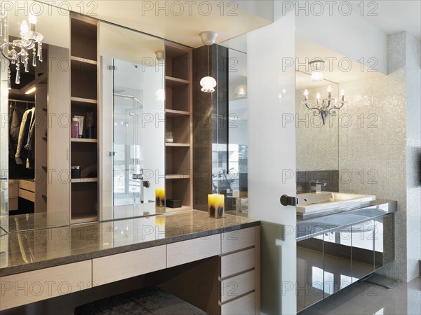 Vanity and sink in bathroom