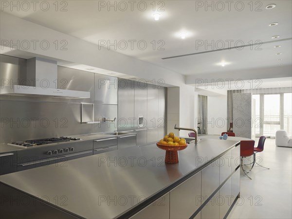 Modern kitchen with stainless steel island