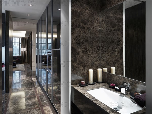 Modern bathroom with marble countertops