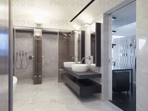 Marble floor in modern bathroom