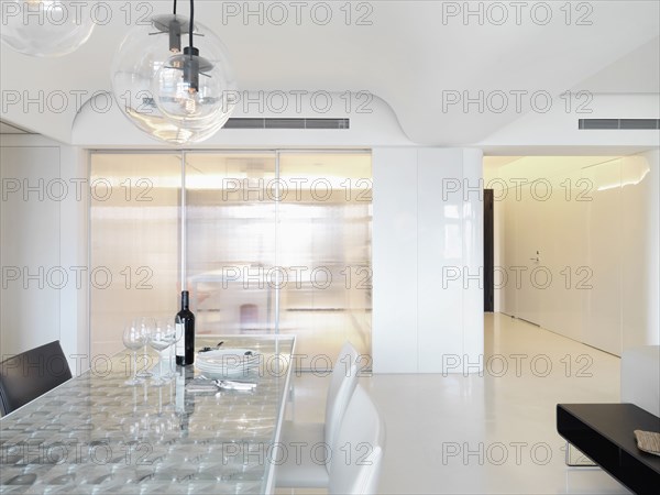 Dining table in white modern interior