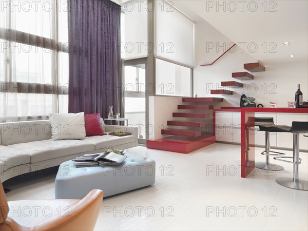 Kitchen and living room in modern apartment home