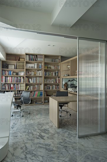 Modern home office with marble floor