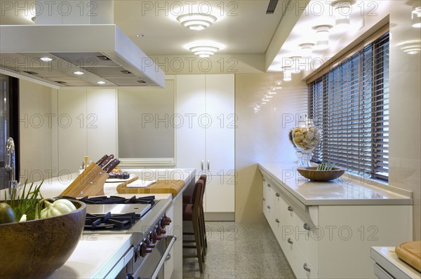 Overhead lights in modern kitchen