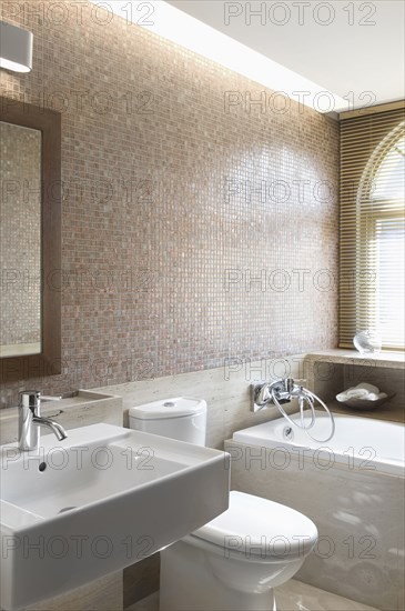 Detail bathroom with mosaic tile