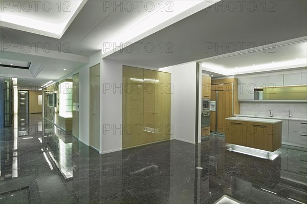 Empty modern interior with marble floors