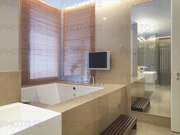 Large bathtub in modern bathroom