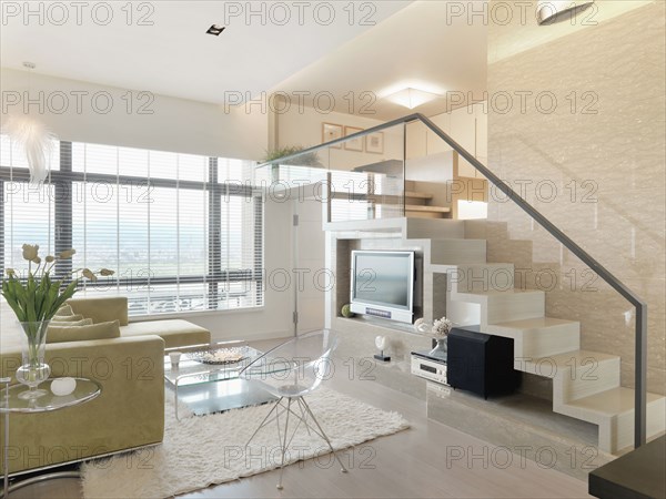 Living room and staircase in modern home