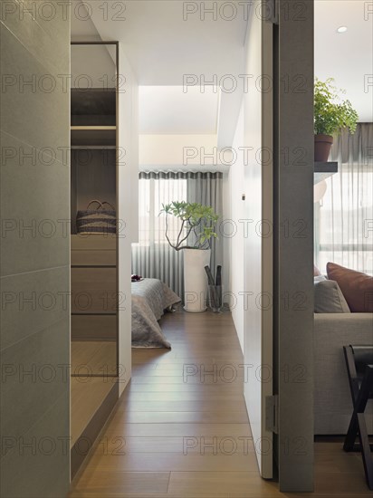 Hardwood floor in hallway of modern home