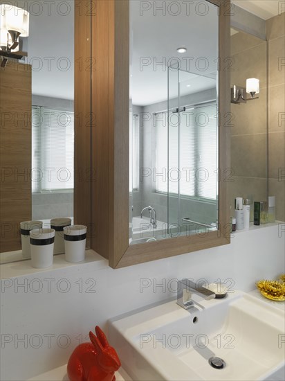 Sink and mirrors in modern bathroom