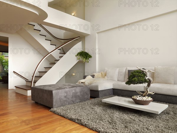 Living room and staircase in modern home