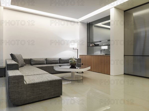 Large sofa in minimalistic living room