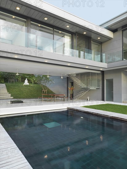 Swimming pool outside open modern home