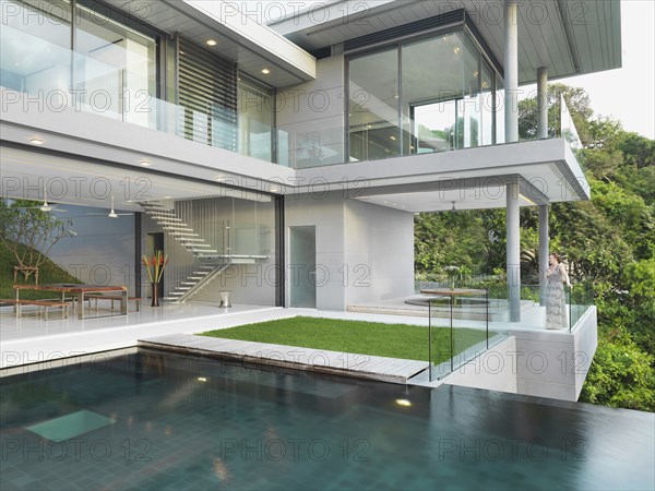 Swimming pool outside open modern home