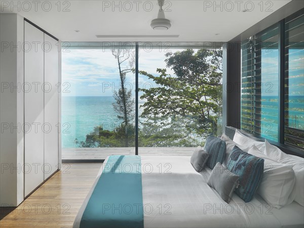 Modern bedroom with ocean view