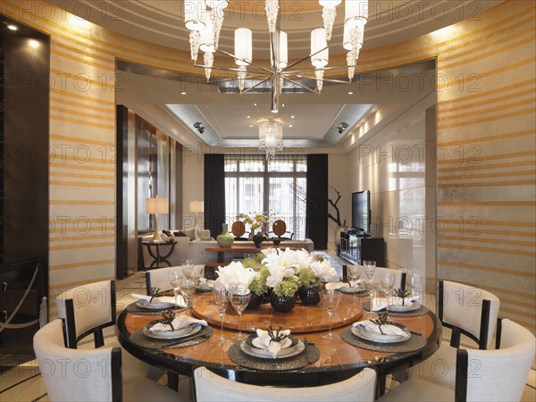 Circular dining table in elegant modern home