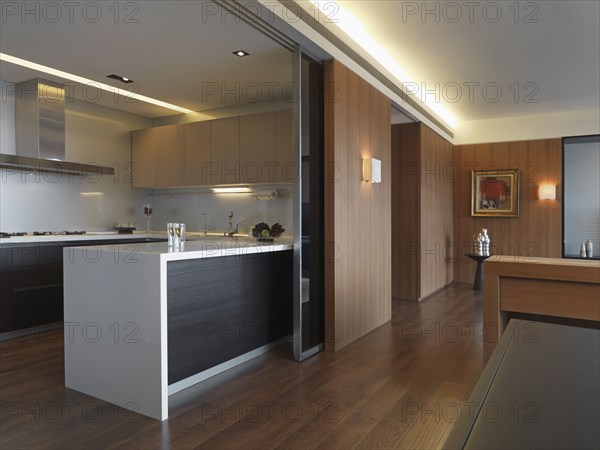 Wooden walls and floors in modern home