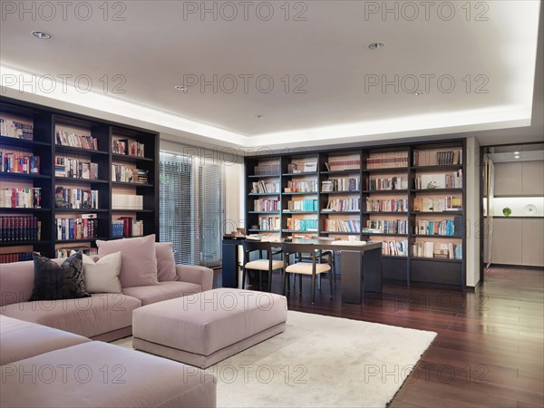 Light pink corner sofa in modern living room