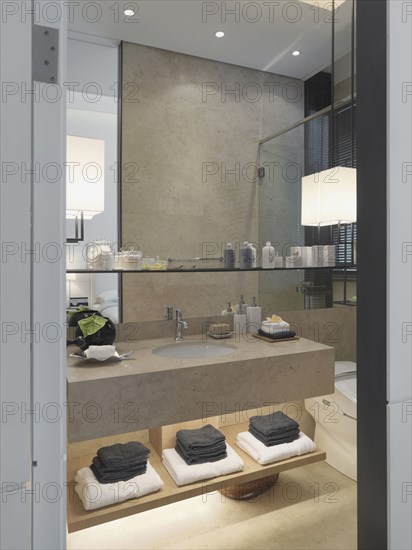 Modern bathroom with large mirror