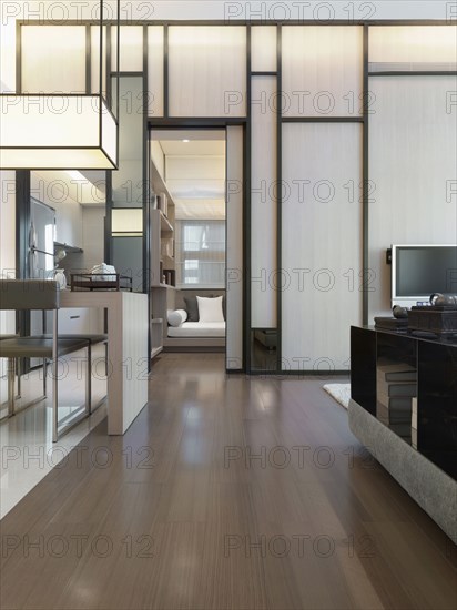 Hardwood floor through modern home