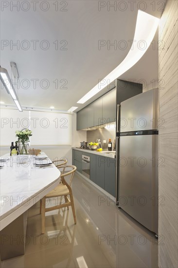 Dining table in kitchen in modern home