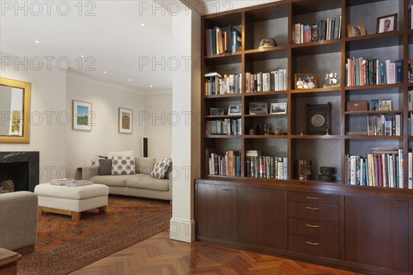 Wall unit bookcase outside traditional living room