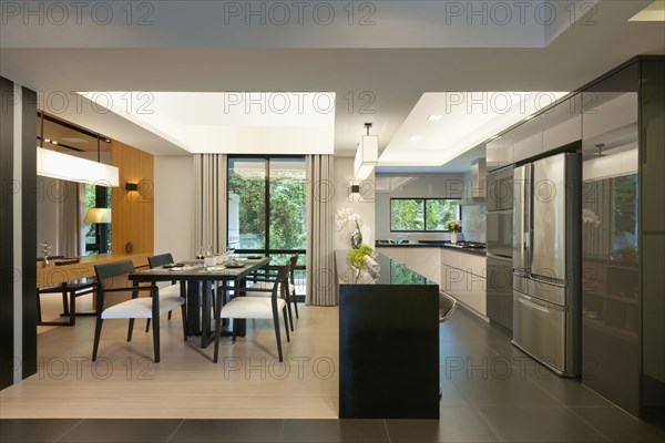 Dining room and kitchen in modern home