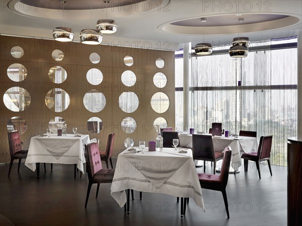 Interior of dining area in luxury hotel