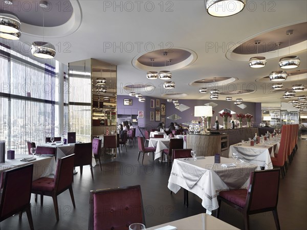 Interior of dining area in luxury hotel