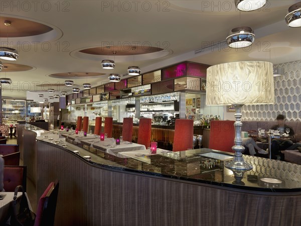 Interior of dining area in luxury hotel