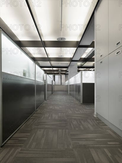 Interior of a contemporary office space with cubicles