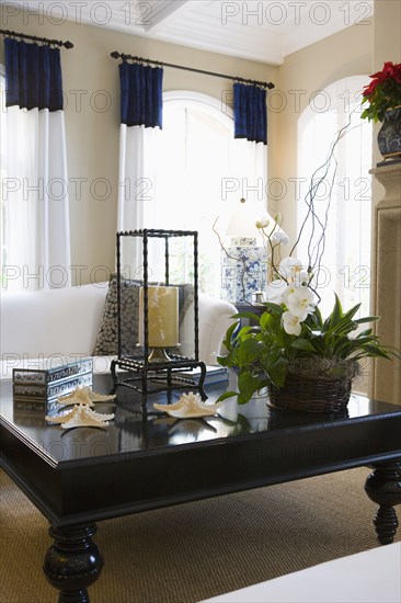 Traditional living room with large coffee table