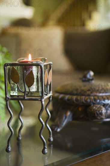 Candle and Box on Coffee Table