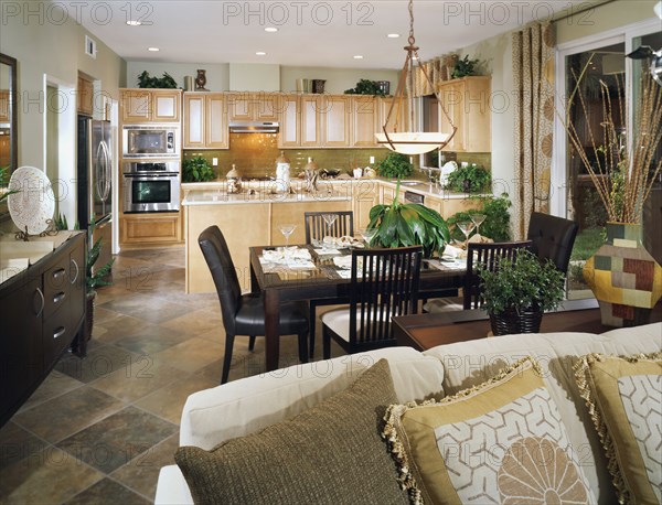 Contemporary dining room and kitchen