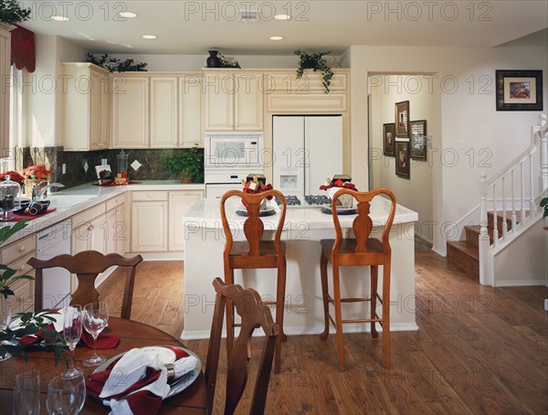 Traditional Kitchen with Island and Dining Table