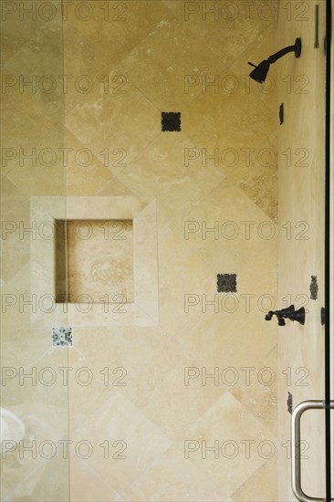 Large Tiled Shower with Glass Door